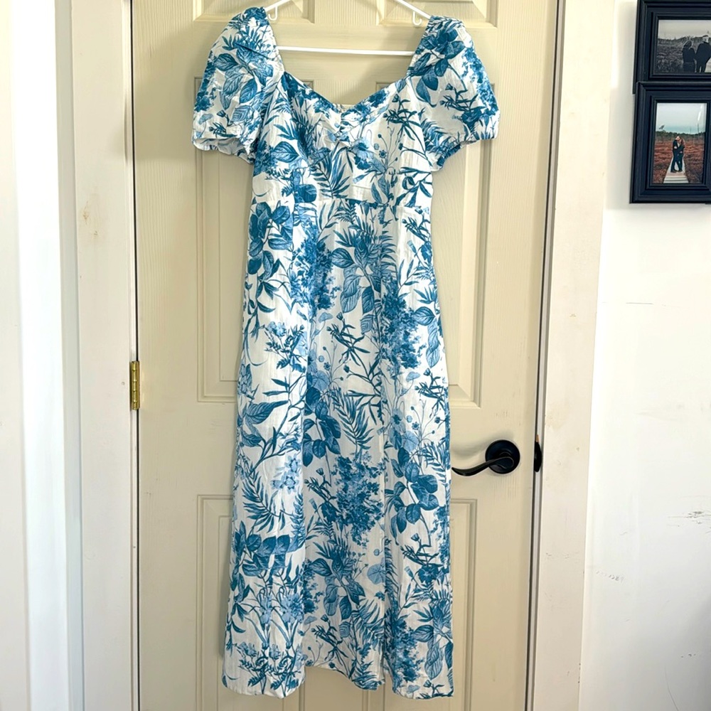Blue and White Floral Dress